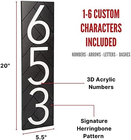 Discovered Designs – 20” Custom Address Number Sign - Black or White – Vertical or Horizontal – Made in USA (Black 20 inch Vertical) - House Numbers for Outside Modern