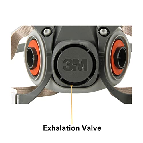 3M Half Facepiece Reusable Respirator 6200, NIOSH, Four-Point Harness, Comfortable Fit, Dual Airline Supplied Air Compatible, Bayonet Connections, Painting, Sanding, Cleaning, Medium