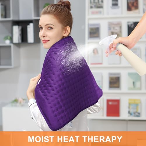 Heating Pad-Electric Heating Pads for Back,Neck,Abdomen,Moist Heated Pad for Shoulder,Knee,Hot Pad for Arms and Legs,Dry&Moist Heat & Auto Shut Off(Dark Purple, 33''×17'')