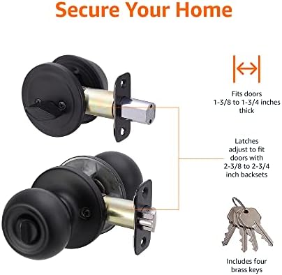 Amazon Basics Exterior Door Knob With Key Lock and Deadbolt, Coastal, Matte Black