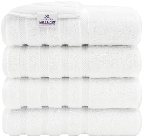 American Soft Linen Luxury 4 Piece Bath Towel Set, 600 GSM 100% Cotton Turkish Bath Towels for Bathroom, 27x54 in Extra Large Bathroom Shower Towels, White