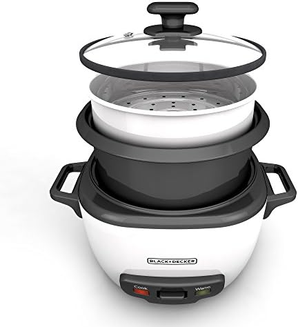 BLACK+DECKER 16-Cup Rice Cooker, 8-Cup Uncooked Rice, Steaming Basket, Removable Non-Stick Bowl, One Touch, Keep Warm