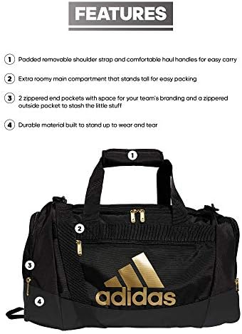 adidas Unisex Defender 4.0 Gym Duffel Bag for Men and Women, Black/Gold Metallic, Small (38L)