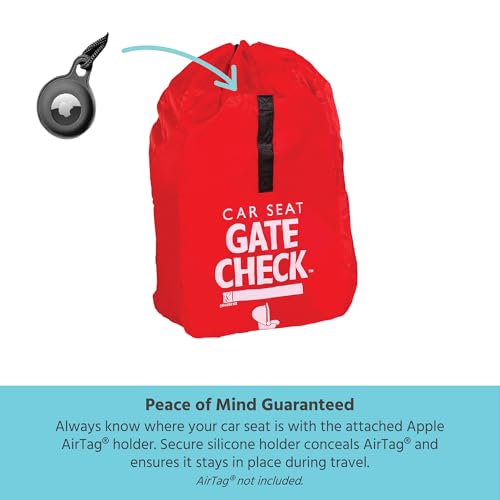J.L. Childress Gate Check Bag for Car Seats - Travel Bag for Airplane - Includes AIRTAG Holder - Fits All Baby Car Seats, Infant Carriers & Child Booster Seats, Red