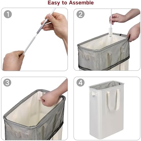 efluky Slim Laundry Basket, Narrow Laundry Hamper with Handles, Collapsible Dirty Clothes Hamper, Tall Laundry Bin for Laundry Room, Dorm and Bedroom, 12.7 Gallons(48L) Grey