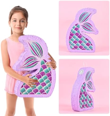 WERNNSAI Mermaid Piñata - Mermaid Party Supplies Piñata Bundle with Blindfold and Bat for Girls Kids Ocean Theme Birthday Party Game Carnival Activity Decorations (16.7" x 12.2" x 3.1")