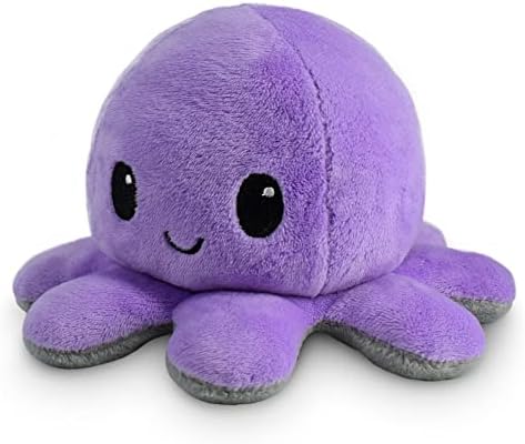 TeeTurtle - The Original Reversible Octopus Plushie - Happy Purple + Dead Gray - Cute Sensory Fidget Stuffed Animals That Show Your Mood