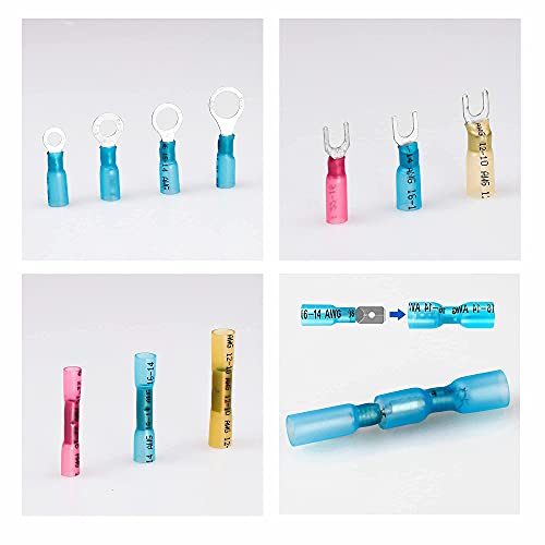 Kuject 320PCS Heat Shrink Wire Connectors Kit, Electrical Waterproof Crimp Butt Terminals, Insulated Spade Connectors for Automotive Marine Boat Truck, Include Rings Forks Spade Butt Splices