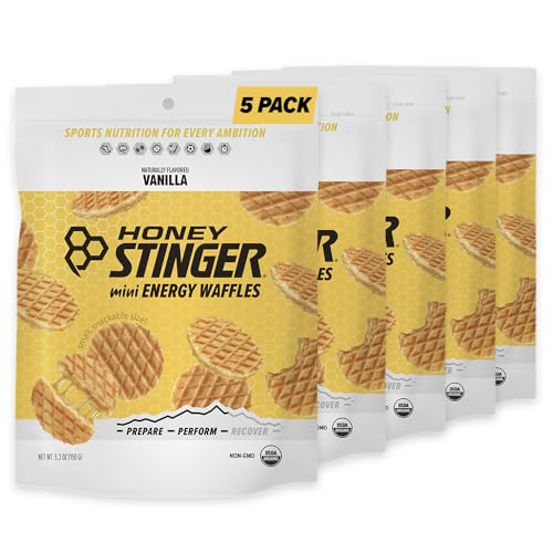 Honey Stinger Organic Mini Vanilla Waffles, Energy Stroopwafel for Exercise, Endurance and Performance, Sports Nutrition for Home & Gym, Pre and Post Workout, 5 Bags, 26.5 Ounce
