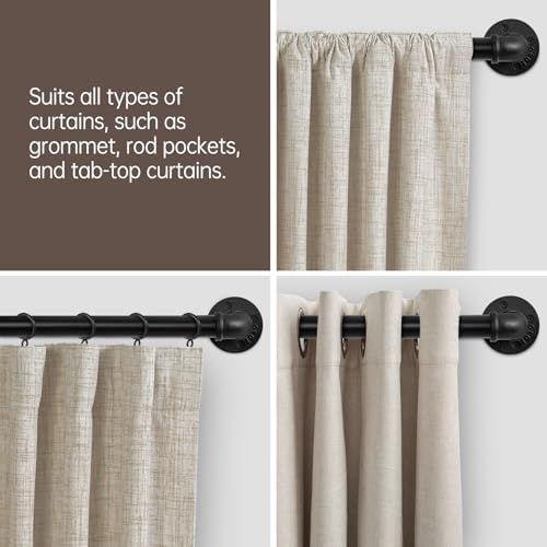 Zeerobee Curtain Rods for Windows 48 to 84, 1 Inch Industrial Wrap Around Black Curtain Rod, Indoor/Outdoor Room Divider Adjustable Drapery Pole, 48"-86"