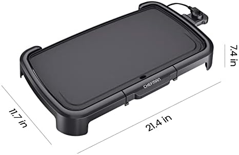Chefman XL Electric Griddle with Removable Temperature Control, Immersible Flat Top Grill, Burger, Eggs, Pancake Griddle, Nonstick Extra Large Cooking Surface, Slide Out Drip Tray, 10 x 20 Inch