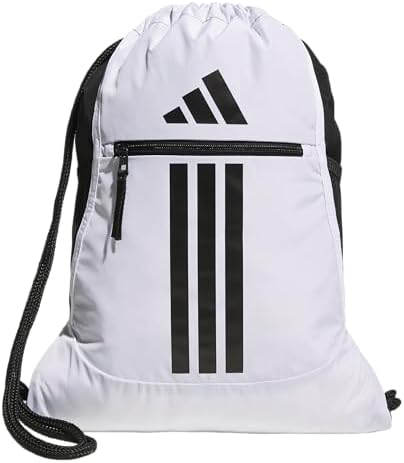 adidas Alliance Sackpack, Drawstring Backpack, Lightweight Small Gym Bag for Women and Men, White/Black, One Size