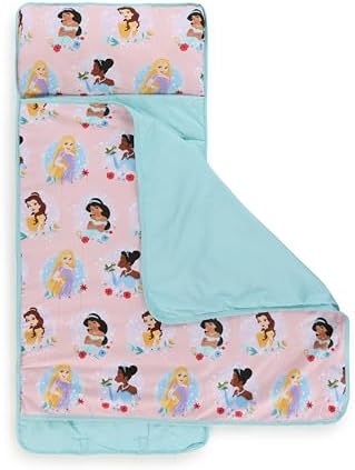 Jay Franco Toddler Nap Mat with Built-in Pillow and Blanket - Soft 46 x 20-inch Microfiber Kids Sleeping Bag for School or Sleepover, Pink - Disney Princess