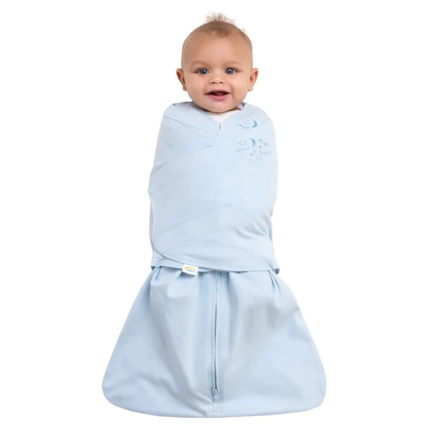 HALO 100% Cotton Sleepsack Swaddle, 3-Way Adjustable Wearable Blanket, TOG 1.5, Baby Blue, Small, 3-6 Months