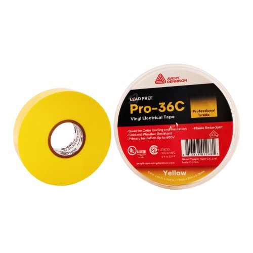 Electrical Tape, 10 Rolls Professional Grade PVC Electric Tape, UL/CSA Listed ¾ in x 66 ft Insulating Vinyl Tape for Electrical, Repairs, Automotive and Equipment, Pro-36C, Yellow