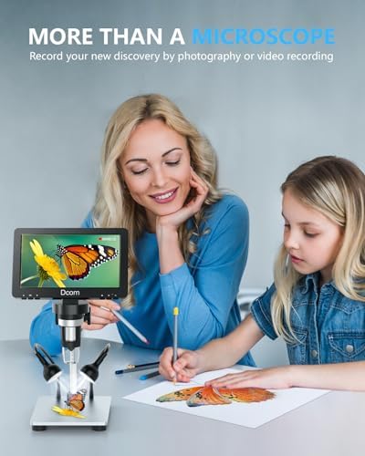 7'' Digital Microscope 1200X,Dcorn 12MP 1080P Photo/Video Microscope for Adults Soldering Coins,Metal Stand,Wired Remote,10 LED Fill Lights,PC View,Windows/Mac Compatible