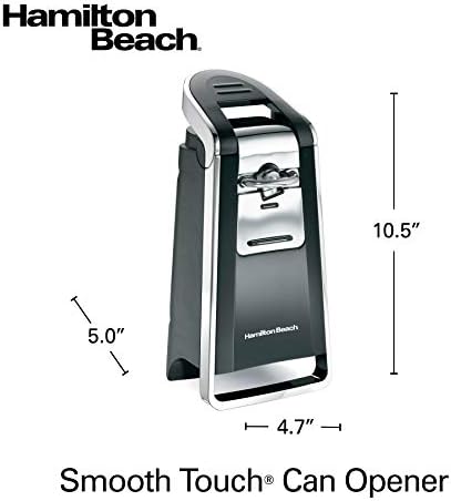 Hamilton Beach Smooth Touch Electric Automatic Can Opener with Easy Push Down Lever, Eliminates Sharp Edges, Opens All Standard-Size and Pop-Top Cans, Extra Tall, Black and Chrome (76606AG)