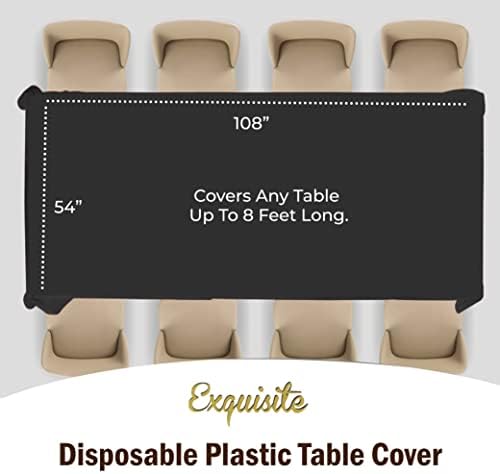 Party Solids 6-Pack Premium Plastic Tablecloth 54in. x 108in. Rectangle Plastic Table Cover - Black