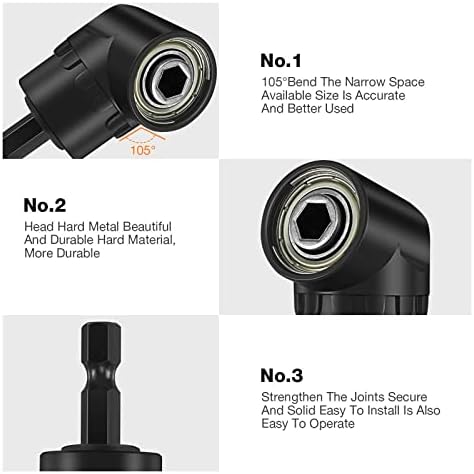 17Pcs Flexible Drill Bit Extension, Include 3Pcs Rotatable Socket Adapter 2Pcs Hex Shank 105° Right Angle Drill Attachment 10 Short Screwdriver Bits 90° Angled Bits and Bendable Extension