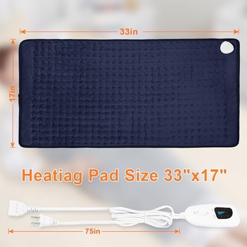 Electric Heating Pads,Heating Pad for Back,Shoulder,Hot Pad for Neck and Arms,Abdomen,Moist Heated Pad for Legs and Knee,Auto Shut Off(Navy Blue, 33''×17'')