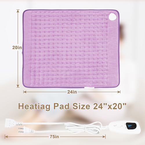 Heating Pad-Electric Heating Pads for Back,Neck,Abdomen,Moist Heated Pad for Shoulder,Pain Relieve,Dry&Moist Heat & Auto Shut Off(Lavender, 20''×24'')