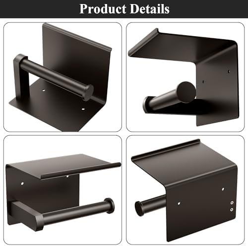 Tindbea Toilet Paper Holder with Phone Shelf, Adhesive or Screw Wall Mount Toilet Tissue Roll Holder, Rustproof & Multifunctional Stainless Steel Bathroom Storage Dispenser (Bronze)