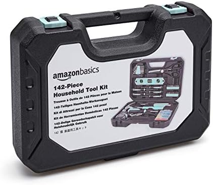 Amazon Basics Household Tool Kit With Storage Case, 142 Piece, Turquoise, 13.39 x 9.25 x 2.95 inch