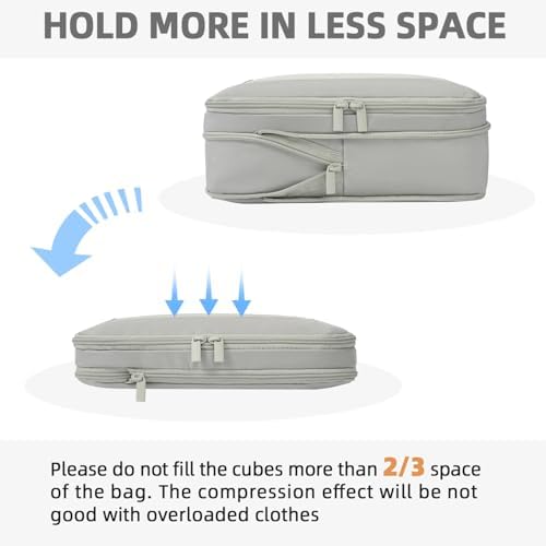 BAGAIL 4 Set/6 Set/8 Set Compression Packing Cubes Travel Accessories Expandable Packing Organizers (Square Mesh, 06-Grey)
