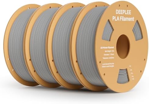 DEEPLEE PLA 1.75mm 3D Printer Filament, Dimensional Accuracy +/- 0.02mm, Neatly Wound, No Clogging, Vacuum Package, Fits for Most FDM 3D Printers, 4 Pack Gray