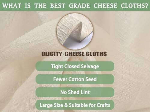 Olicity Cheese Cloth Roll,Grade 90,3x45Ft, 135 Sq Ft,Reusable Cheese Cloth Closed Edges Unbleached Cotton Cheese Cloths for Straining,Fine Mesh Muslin Bulk Cheesecloth Roll for Cooking,Crafts-15 Yards