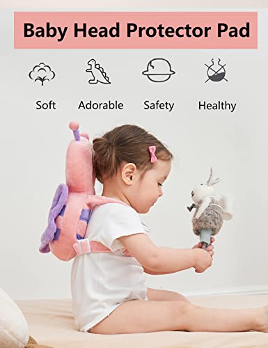 JunNeng Baby Head Protector Backpack, Toddler Walking Fall Head Protection, Pink Butterfly