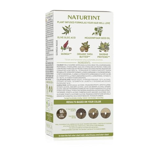 Naturtint 8A Ash Blonde Permanent Hair Color (Pack of 6), Ammonia Free, Vegan, Cruelty Free, up to 100% Gray Coverage, Long Lasting Results (Packaging may vary)