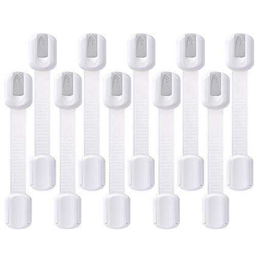 Goodv Child Safety Cabinet Locks - (10 Pack) Baby Proofing Latches to Drawer Door Fridge Oven Toilet Seat Kitchen Cupboard Appliance Trash Can with 3M Adhesive - Adjustable Strap No Drill No Tool