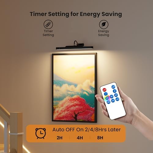 Dimmable Cordless Picture Light with Controller and Timer, Rechargeable 5000mAh Battery Wall Sconce for Wall Pictures, 16in Wall Light for Gallery Artwork, Paintings, Phote, Portraits - Black