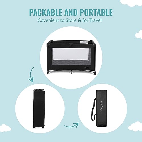 Dream On Me Nest Portable Playard in Black with Carrybag an Shoulder Strap, Lightweight, Packable and Easy Setup Baby Playard, Breathable Mesh Sides and Soft Fabric - Comes with a Removable Padded Mat