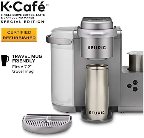 Keurig K-Cafe Special Edition Coffee Maker, Single Serve K-Cup Pod Coffee, Latte and Cappuccino Maker, Comes with Dishwasher Safe Milk Frother, Coffee Shot Capability, Nickel (Renewed)