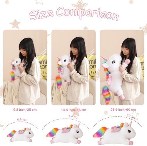 SQEQE Weighted Unicorn Plush, Weighted Unicorn Stuffed Animal, Cute Plushies Soft Pillow Toy Gift for Kids Adults 23.6 Inch, 3.1 Lbs