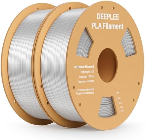 DEEPLEE PLA 1.75mm 3D Printer Filament, Dimensional Accuracy +/- 0.02mm, Neatly Wound, No Clogging, Vacuum Package, Fits for Most FDM 3D Printers, 2 Pack 1kg Clear