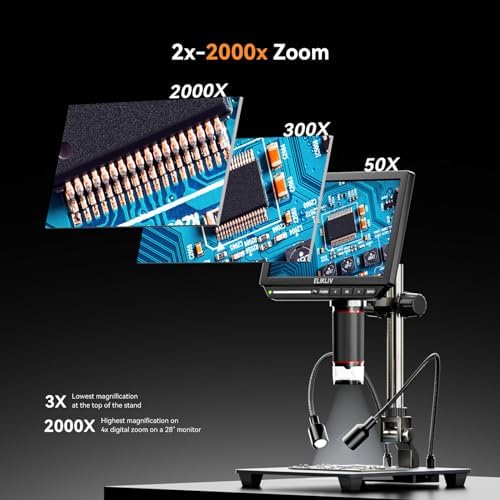 4K Digital Microscope, Elikliv EM4K 8" Coin Microscopes 2000x, 52MP HDMI Microscopes, Soldering Microscope for Adults, Micro scopes for Electronics Repair, 3840P UHD Video Micro socpe, 10" Stand, 64G