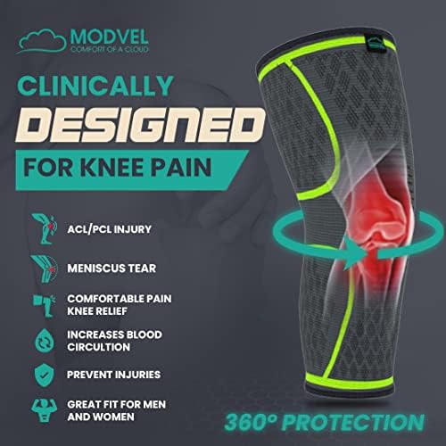 Modvel Compression Knee Brace for Women & Men, 2-Pack Knee Brace for Running Knee Pain, Knee Support Compression Sleeve, Workout Sports Knee Braces for Meniscus Tear, ACL & Arthritis Pain Relief