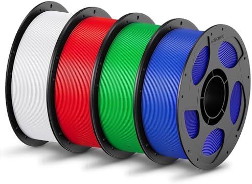 ANYCUBIC PLA Filament 1.75mm Bundle, 3D Printing PLA Filament 1.75mm Dimensional Accuracy +/- 0.02mm, 1KG Reusable Spool (2.2 lbs), 4KG White + Red + Green + Blue