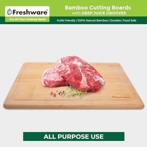 Freshware 20 Inch 2XL Bamboo Cutting Boards for Kitchen, Stove Top Butcher Block, Extra Large Wooden Carving Board for Meat, Veggies, Charcuterie Board with Deep Juice Grooves (2XL, 20x14")