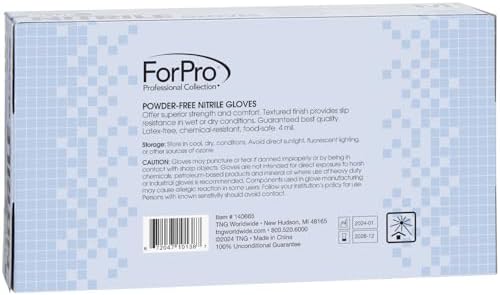 ForPro Disposable Nitrile Gloves, Chemical Resistant, Powder-Free, Latex-Free, Non-Sterile, Food Safe, 4 Mil, 100-Count