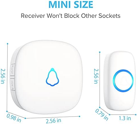 SECRUI Wireless Doorbell, Easy installation, Waterproof, Adjustable Volume, 58 Chimes, Colorful LED, 1000Ft Range, M520+F55, White
