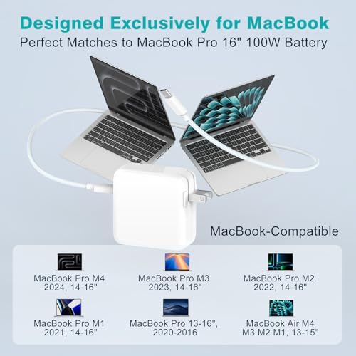 Charger for MacBook Pro 16 14 inch MacBook Air 15 13 inch 2025 2024 2023 2022 2021 2020 2019 M4 M3 M2 M1, Super Compact 100W USB C Laptop Power Adapter, 6.6FT USB-C Braided Cable, Original Quality