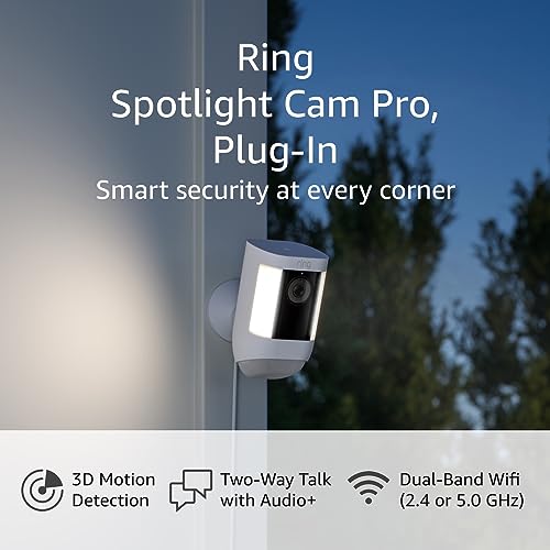 Ring Spotlight Cam Pro, Plug-In | 3D Motion Detection, Two-Way Talk with Audio+, and Dual-Band Wifi (2022 release) | 2-pack, White