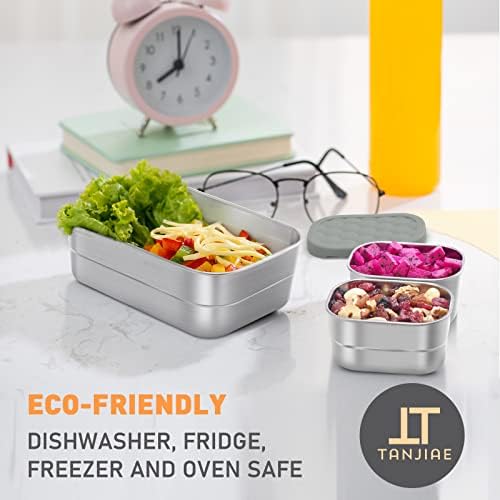 3 CUP+1 CUP Stainless Steel Lunch Snack Containers Set | Leak Proof 304 Stainless Steel Food Containers with Silicone Lids - Perfect Metal Lunch Box for School and Daycare (25oz+8oz*2)