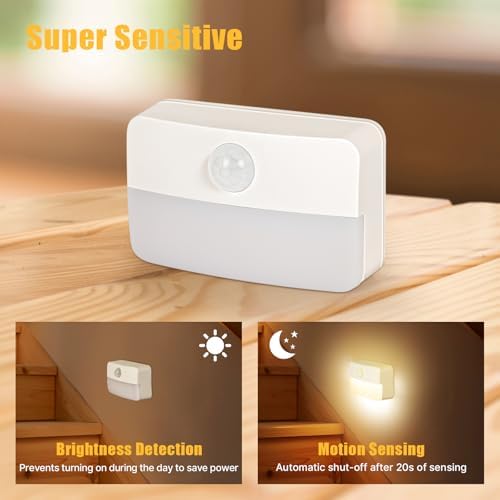 8 Pack Motion Sensor Stair Light for Indoor, Battery Operated Closet Lights, Wireless Stick on Anywhere Hallway Lamp, 40 Lumen 3000K Portable Led Night Lamps for Bedroom Under Cabinet Kitchen