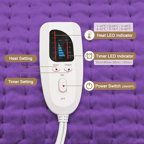 Heating Pad-Electric Heating Pads for Back,Neck,Abdomen,Moist Heated Pad for Shoulder,Knee,Hot Pad for Arms and Legs,Dry&Moist Heat & Auto Shut Off(Dark Purple, 12''×24'')