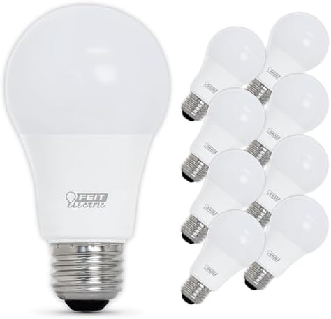 Feit Electric A19 LED Light Bulbs, 60W Equivalent, Dimmable, E26 Standard Base, 90 CRI, 800 Lumens, 2700K Soft White, 120V, 22 Years Lifetime, Damp Rated, 8 Pack, OM60DM/927CA/8